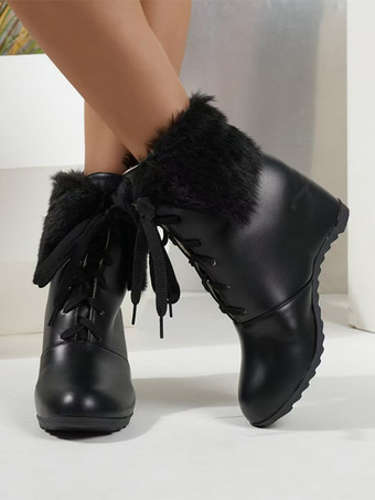 スイートロリータブーツ PUレザー ラウンドトゥ ピンク ロリータシューズ