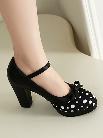 Classic Sweet Lolita Shoes Light Green Bows PU Leather Chunky Heel Lolita Pumps