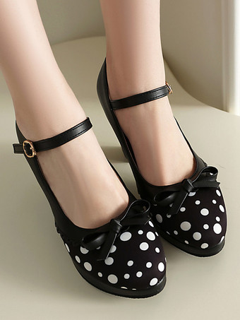 Classic Sweet Lolita Shoes Light Green Bows PU Leather Chunky Heel Lolita Pumps