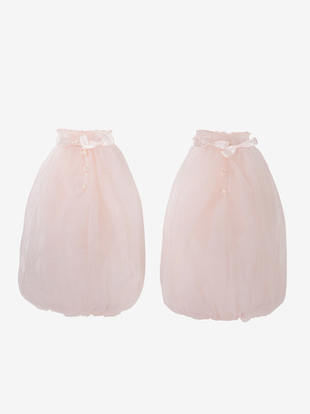 Sweet Lolita Dress Jacquard Bows Jumper Skirt Pink Detachable Sleeves Bloom Silhouette With Train Lolita Dress