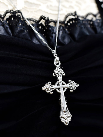 スチームパンク ロリータ アクセサリー シルバーチェーン クロス エクステンデッド ゴシック 修道女 チョーカー パンク ネックレス
