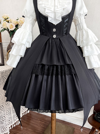 Gothic Lolita Set Schwarz Dunkles Magical Girl Rüschen Hexenkleid Langarmshirt Pullover Rock Sets