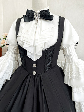 Gothic Lolita Set Schwarz Dunkles Magical Girl Rüschen Hexenkleid Langarmshirt Pullover Rock Sets