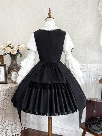 Gothic Lolita Set Schwarz Dunkles Magical Girl Rüschen Hexenkleid Langarmshirt Pullover Rock Sets