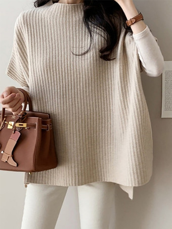 アプリコットシックなジュエルネックグレー半袖トップスニットトップスレディースファッション