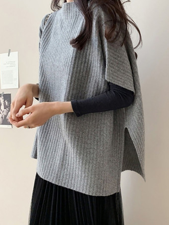 グレイシックなジュエルネックグレー半袖トップスニットトップスレディースファッション