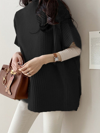 ブラック シックなジュエルネックグレー半袖トップスニットトップスレディースファッション