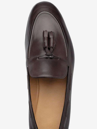 ブラウン メンズ ローファー ラウンドトゥ タッセル スリップオン ドレスタッセル 新郎用シューズ