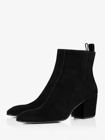 Men's Block Heel Chelsea Boots Black Zipper Suede Party Prom Dress Ankle  Boots - Milanoo.com