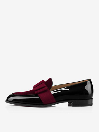 パテントレザー リボン アートワーク メンズ ローファー シューズ スリッポン プロム パーティー ウェディング シューズ