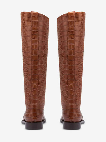 ブラック乗馬ブーツ レディース ラウンドトゥ ストーン柄 フラットニーハイブーツ