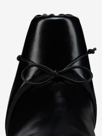 ブラックニーハイブーツ レディース スクエアトゥ ボウハイヒールブーツ