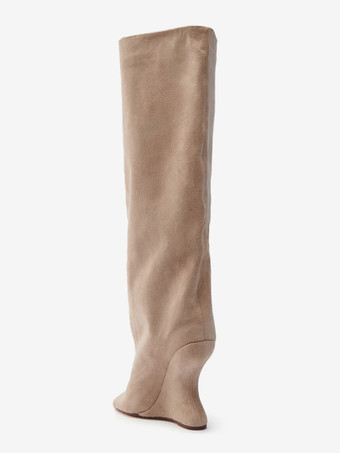 スエードニーハイブーツ レディース オープントゥデザインヒールブーツ