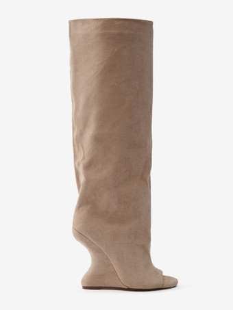 スエードニーハイブーツ レディース オープントゥデザインヒールブーツ
