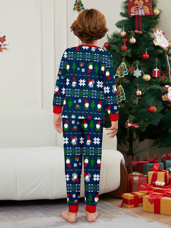 ディープネイビーとレッドのトリムが入った、ファミリー向けクリスマスプリントパジャマ（2025年）