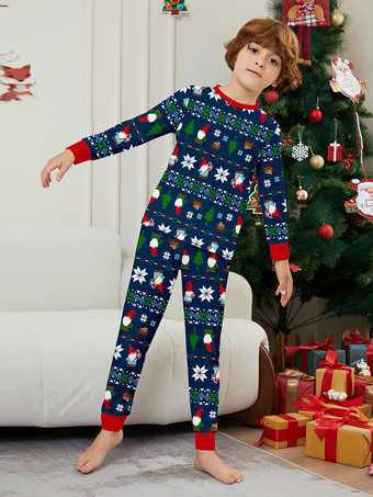 ディープネイビーとレッドのトリムが入った、ファミリー向けクリスマスプリントパジャマ（2025年）