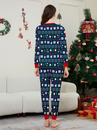 ディープネイビーとレッドのトリムが入った、ファミリー向けクリスマスプリントパジャマ（2025年）