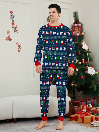 ディープネイビーとレッドのトリムが入った、ファミリー向けクリスマスプリントパジャマ（2025年）