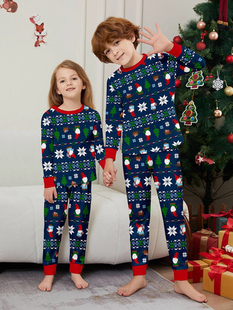 ディープネイビーとレッドのトリムが入った、ファミリー向けクリスマスプリントパジャマ（2025年）