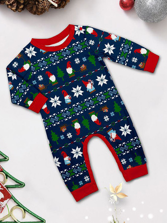 ディープネイビーとレッドのトリムが入った、ファミリー向けクリスマスプリントパジャマ（2025年）