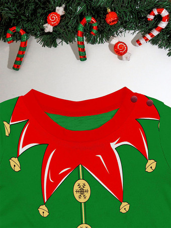 緑と赤のストライプ柄エルフコスチュームファミリーパジャマホリデーセット 2025