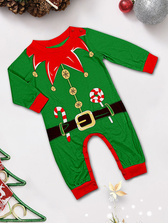 緑と赤のストライプ柄エルフコスチュームファミリーパジャマホリデーセット 2025