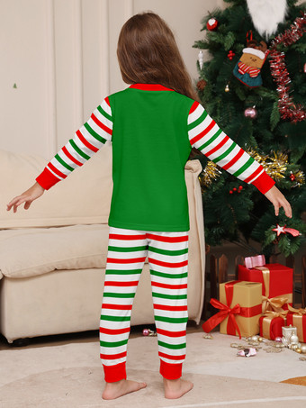 緑と赤のストライプ柄エルフコスチュームファミリーパジャマホリデーセット 2025