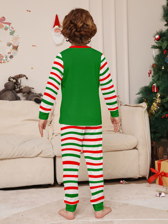 緑と赤のストライプ柄エルフコスチュームファミリーパジャマホリデーセット 2025