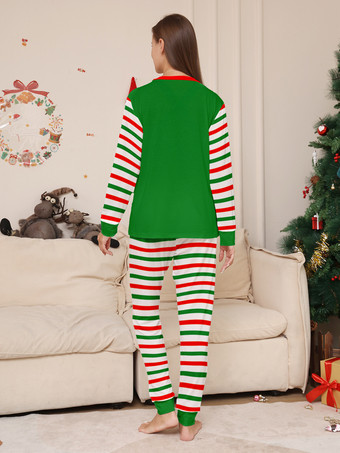 緑と赤のストライプ柄エルフコスチュームファミリーパジャマホリデーセット 2025