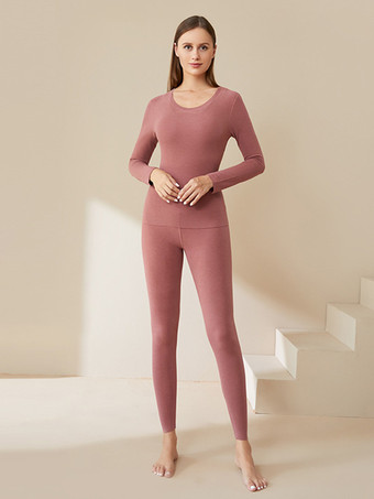 ダークレッドロングジョンズ ベースレイヤー サーマルアンダーウェアセット（レディース）2025