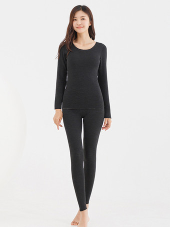 ブラック カシミア＆シルク 暖かいスリムサーマルアンダーウェアセット 2025