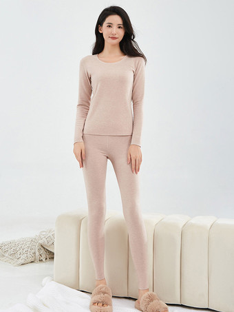 ピンクカシミア＆シルク 暖かいスリムサーマルアンダーウェアセット 2025