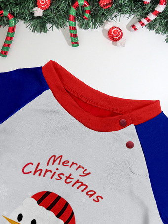 ネイビーブルーの雪だるま柄メリークリスマスファミリーパジャマ（赤い縁取り付き）2025年