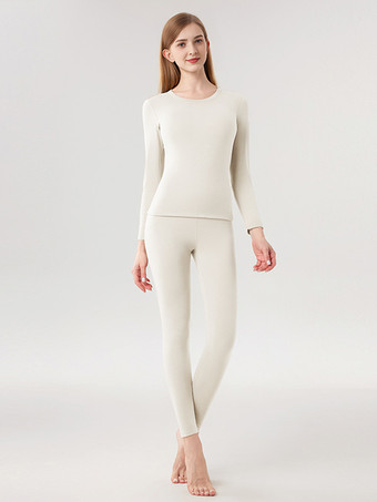 ホワイト カシミア＆リヨセル 暖かいスキニーサーマルアンダーウェアセット 2025