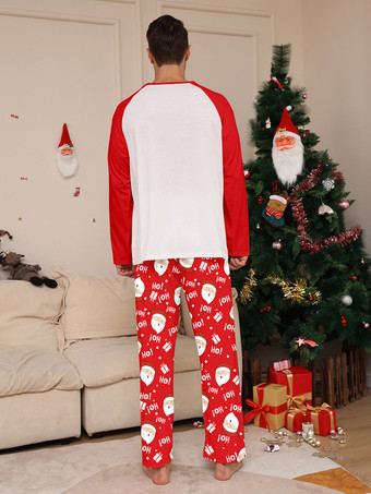 レッド＆ホワイトのラグラン柄サンタプリントファミリークリスマスパジャマ 2026