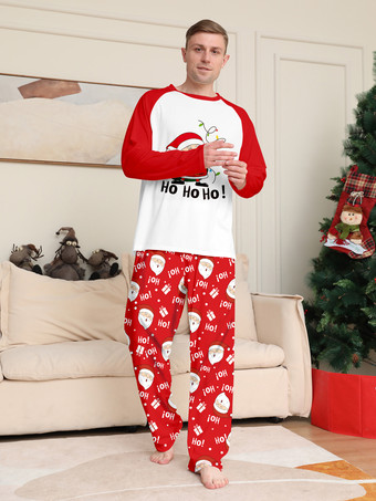 レッド＆ホワイトのラグラン柄サンタプリントファミリークリスマスパジャマ 2026