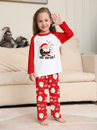 レッド＆ホワイトのラグラン柄サンタプリントファミリークリスマスパジャマ 2026