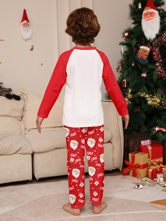 レッド＆ホワイトのラグラン柄サンタプリントファミリークリスマスパジャマ 2026