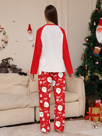 レッド＆ホワイトのラグラン柄サンタプリントファミリークリスマスパジャマ 2026