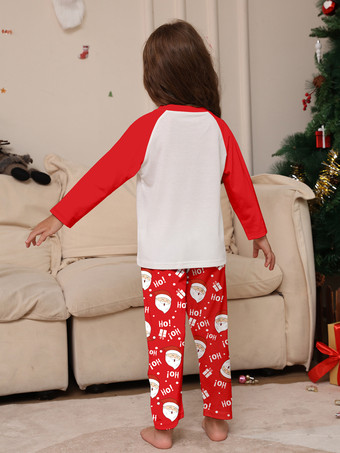 レッド＆ホワイトのラグラン柄サンタプリントファミリークリスマスパジャマ 2026