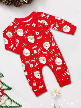 レッド＆ホワイトのラグラン柄サンタプリントファミリークリスマスパジャマ 2026