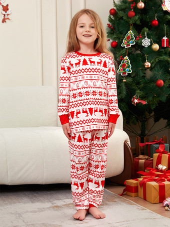 クラシックな赤と白のトナカイ柄ファミリークリスマスパジャマホリデーセット 2026