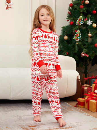 クラシックな赤と白のトナカイ柄ファミリークリスマスパジャマホリデーセット 2026