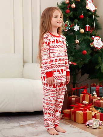 クラシックな赤と白のトナカイ柄ファミリークリスマスパジャマホリデーセット 2026