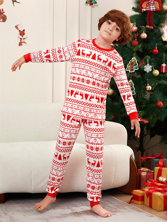 クラシックな赤と白のトナカイ柄ファミリークリスマスパジャマホリデーセット 2026
