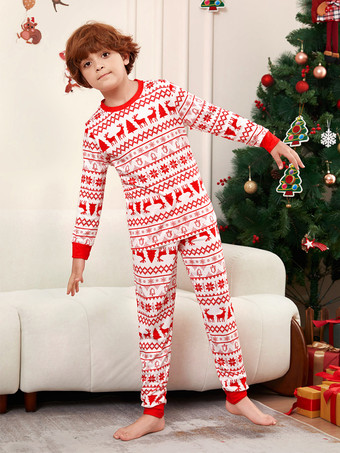 クラシックな赤と白のトナカイ柄ファミリークリスマスパジャマホリデーセット 2026