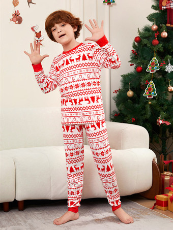 クラシックな赤と白のトナカイ柄ファミリークリスマスパジャマホリデーセット 2026