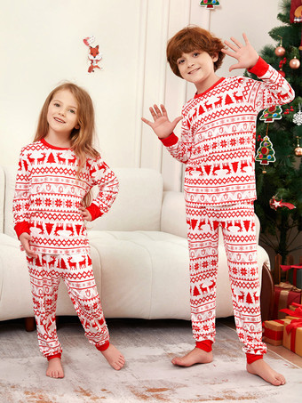 クラシックな赤と白のトナカイ柄ファミリークリスマスパジャマホリデーセット 2026