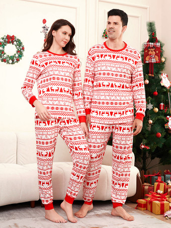 クラシックな赤と白のトナカイ柄ファミリークリスマスパジャマホリデーセット 2026