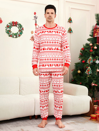 クラシックな赤と白のトナカイ柄ファミリークリスマスパジャマホリデーセット 2026